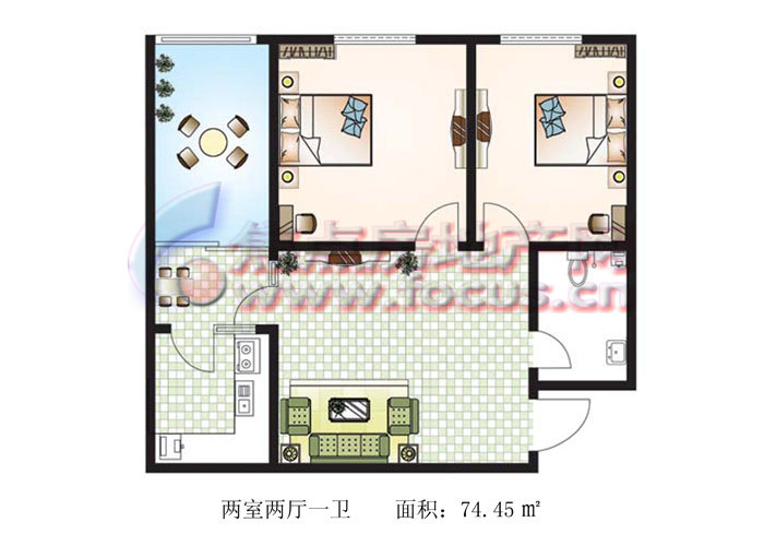 置嘉公寓74.45平米两室两厅一卫