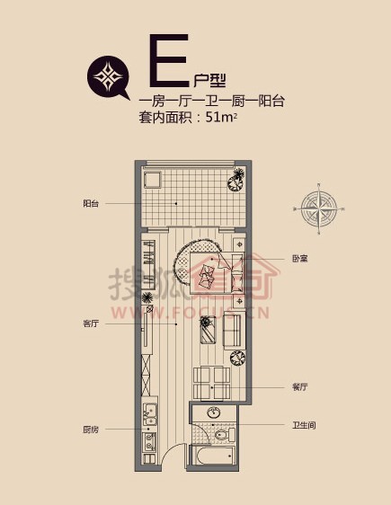 汇金新天地51平米一房一厅一卫e_汇金新天地户型图-南京搜狐焦点网