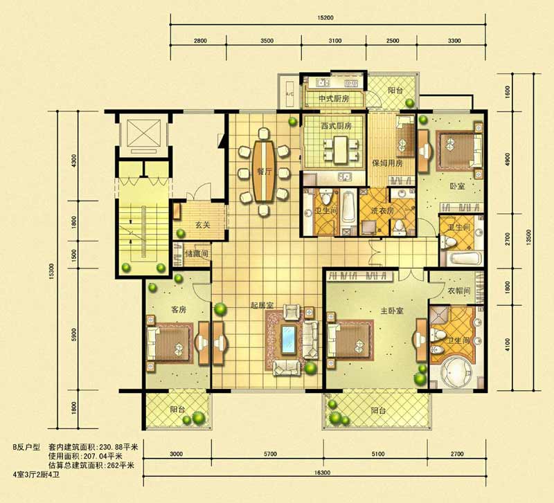 上河村鲁艺上河村b反四室三厅四卫262平方米_上河村户型图-北京搜狐