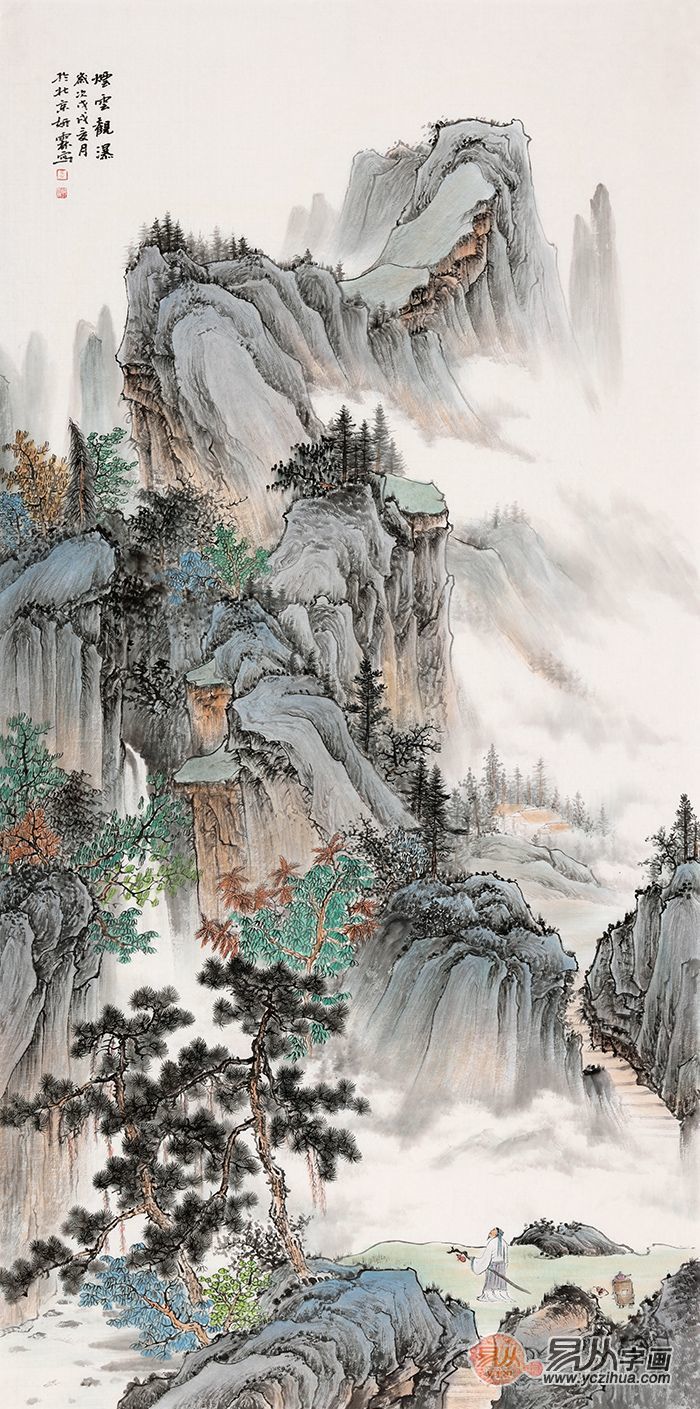 走廊尽头装饰字画国画山水秀丽美景艺术非凡