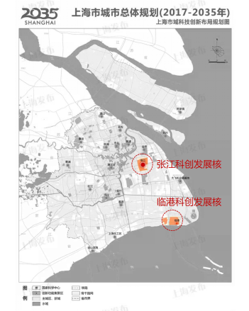 但是仔細研究《上海市城市總體規劃(2017-2035)》科創產業佈局圖就