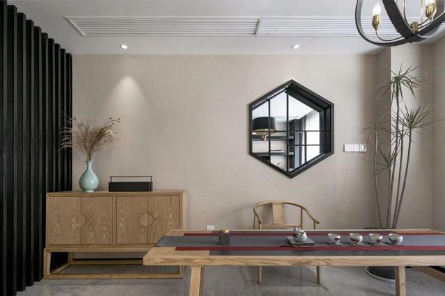 203平轻奢新中式装修效果图,中式屏风 六角窗真漂亮