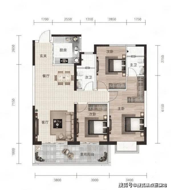 >c户型 3室2厅2卫1厨 建筑面积约125㎡五,主推125㎡户型小结:项目周边