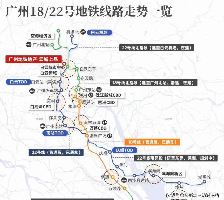 广州唯一串联海陆空的高速地铁线,串联白云机场,广州南站,南沙客运港