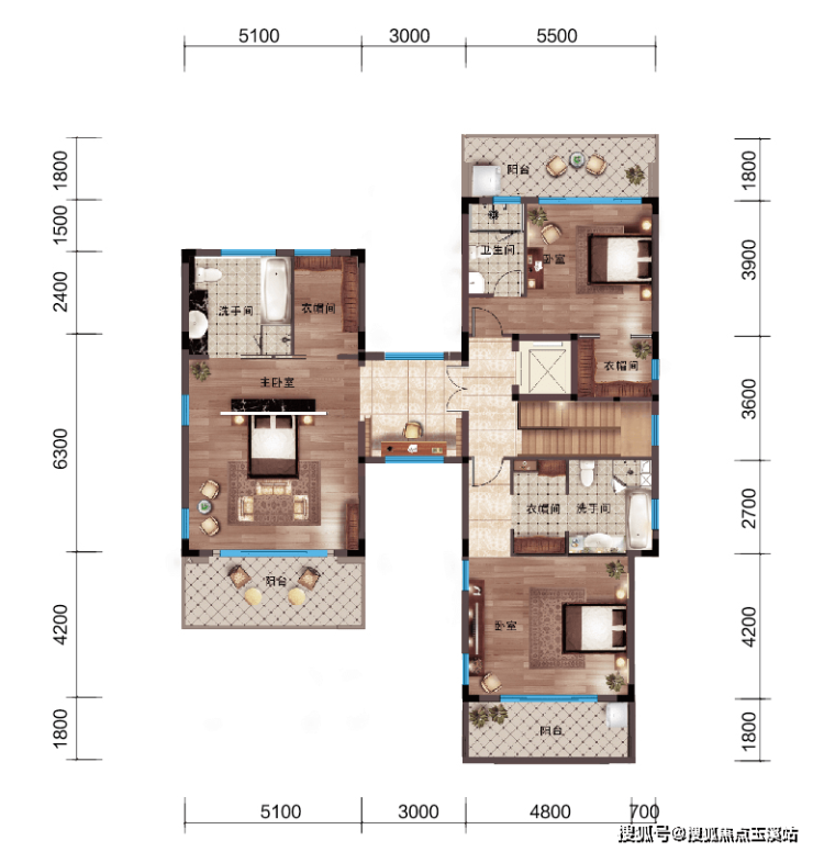 a2-獨棟別墅建築面積面積:約235㎡四室一茶室五衛b戶型-雙拼別墅建築