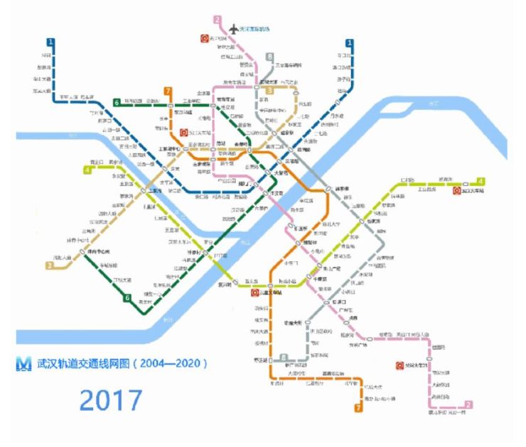 1號線(藍色)走大u;武漢地鐵在運營的7條線路中,有6條(陽邏線除外)全是