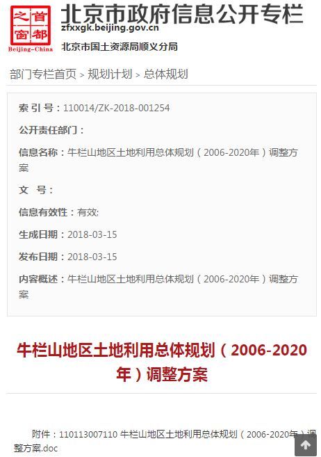 顺义北石槽牛栏山土地利用总规划20062020年调整方案出炉