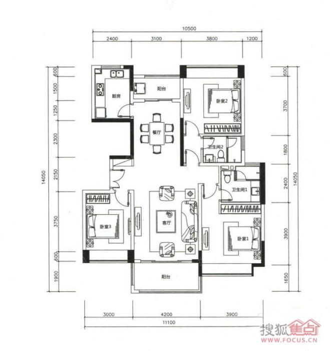 00㎡_華髮新城六期戶型圖-珠海搜狐焦點網