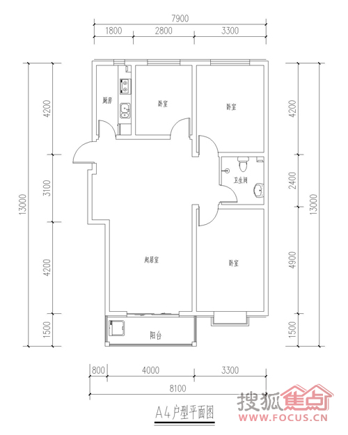 阳光城市花园1号楼三室一厅一卫a4