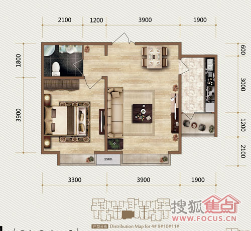 一室两厅一卫61.34平e4